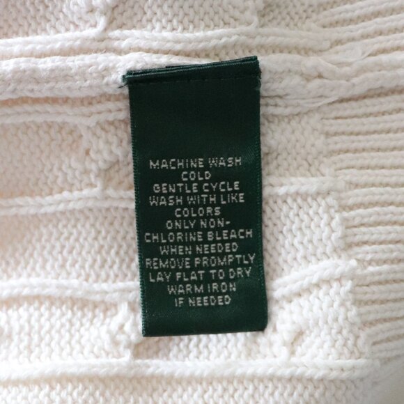 White Women's Cable Knit Collared V-Neck Ribbed Long Sleeve Pullover Sweater - Picture 9 of 11